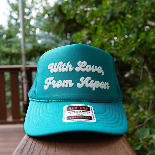 aspen hat. aspen colorado souvenir. ski aspen. cute hat. vintage hat. with love from aspen. trucker hat. colorado hat. aspen ski resort,