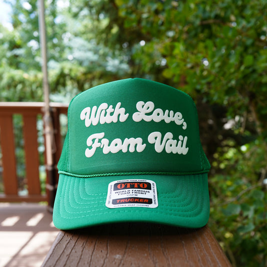 vail hat. vail colorado souvenir. ski vail. cute hat. vintage hat. with love from vail. trucker hat. colorado hat. vail ski resort,