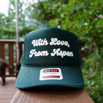 aspen hat. aspen colorado souvenir. ski aspen. cute hat. vintage hat. with love from aspen. trucker hat. colorado hat. aspen ski resort,