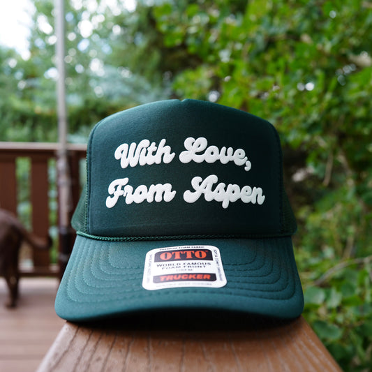 aspen hat. aspen colorado souvenir. ski aspen. cute hat. vintage hat. with love from aspen. trucker hat. colorado hat. aspen ski resort,